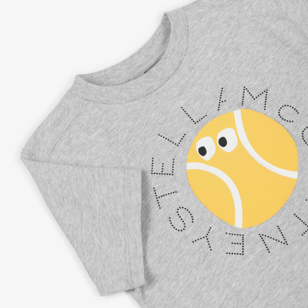 Stella McCartney Kids-Boys Grey Tennis Ball Logo Cotton T-Shirt | Childrensalon Outlet