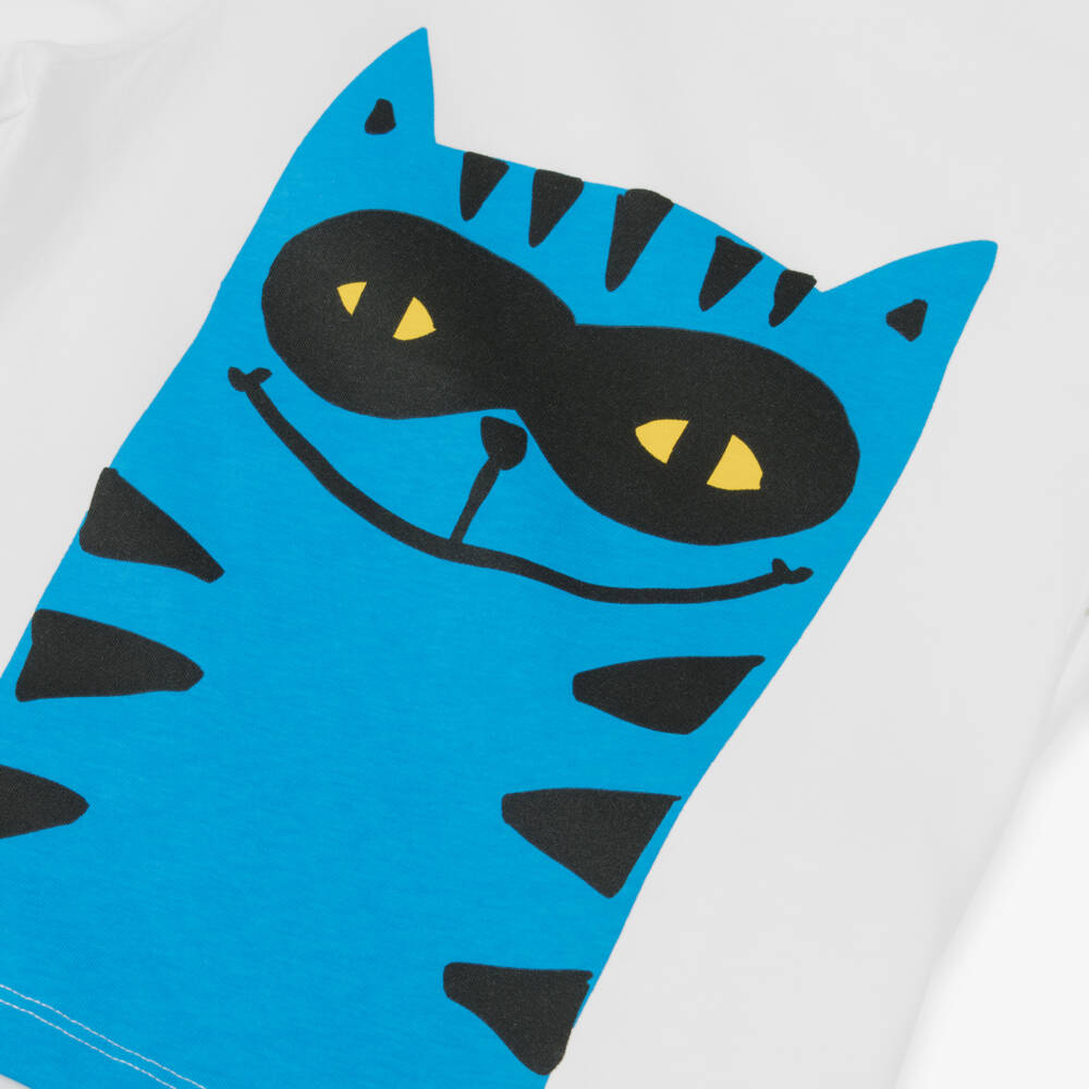 Stella McCartney Kids-Boys Ivory & Blue Cat Tee | Childrensalon Outlet