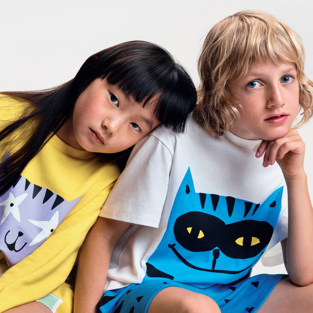 Stella McCartney Kids-Boys Ivory & Blue Cat Tee | Childrensalon Outlet