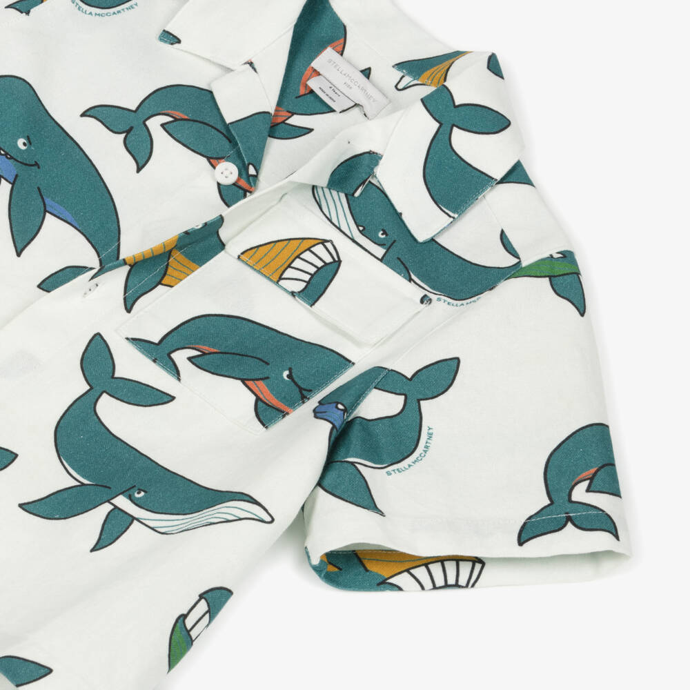 Stella McCartney Kids-Boys Ivory & Blue Whale Print Shirt | Childrensalon Outlet