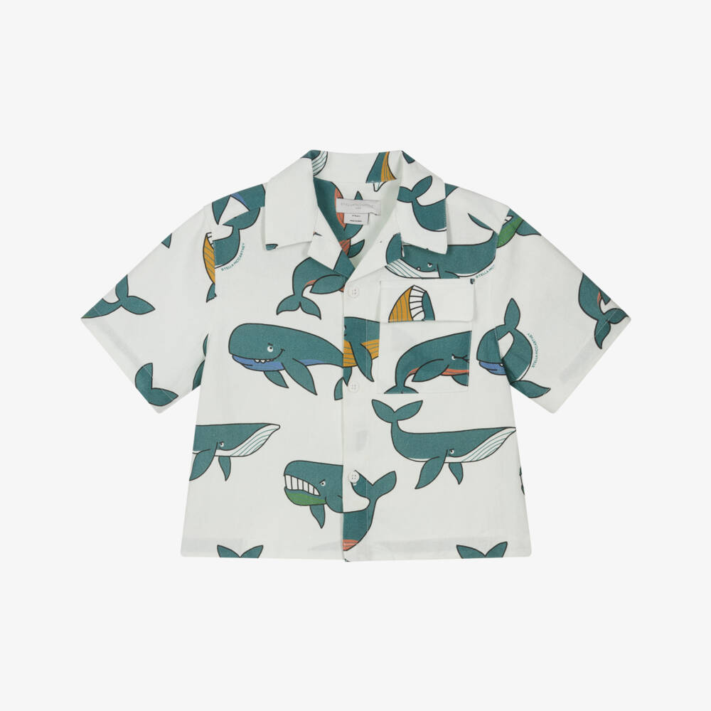 Stella McCartney Kids-Boys Ivory & Blue Whale Print Shirt | Childrensalon Outlet
