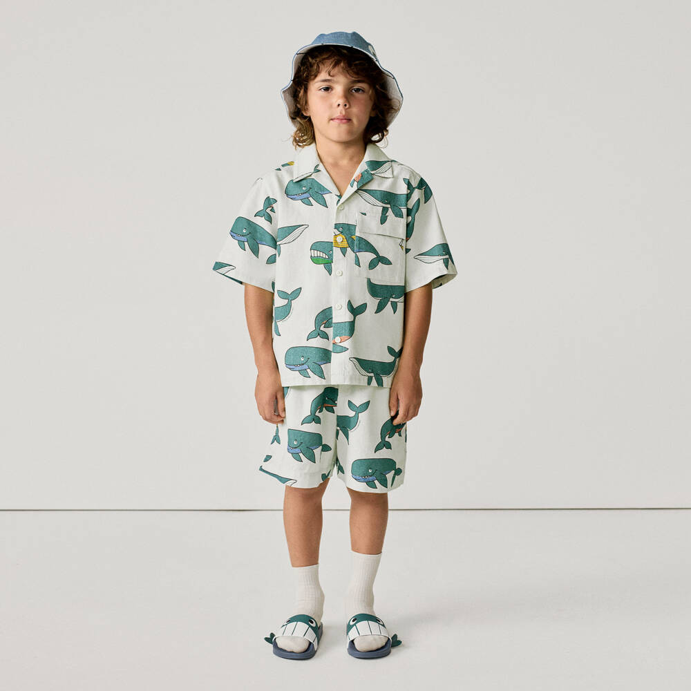 Stella McCartney Kids-Boys Ivory & Blue Whale Print Shorts | Childrensalon Outlet