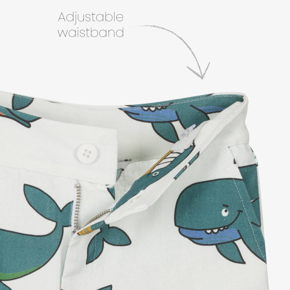 Stella McCartney Kids-Boys Ivory & Blue Whale Print Shorts | Childrensalon Outlet