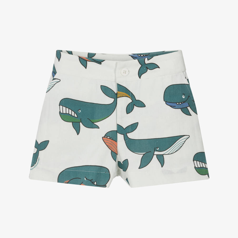 Stella McCartney Kids-Boys Ivory & Blue Whale Print Shorts | Childrensalon Outlet