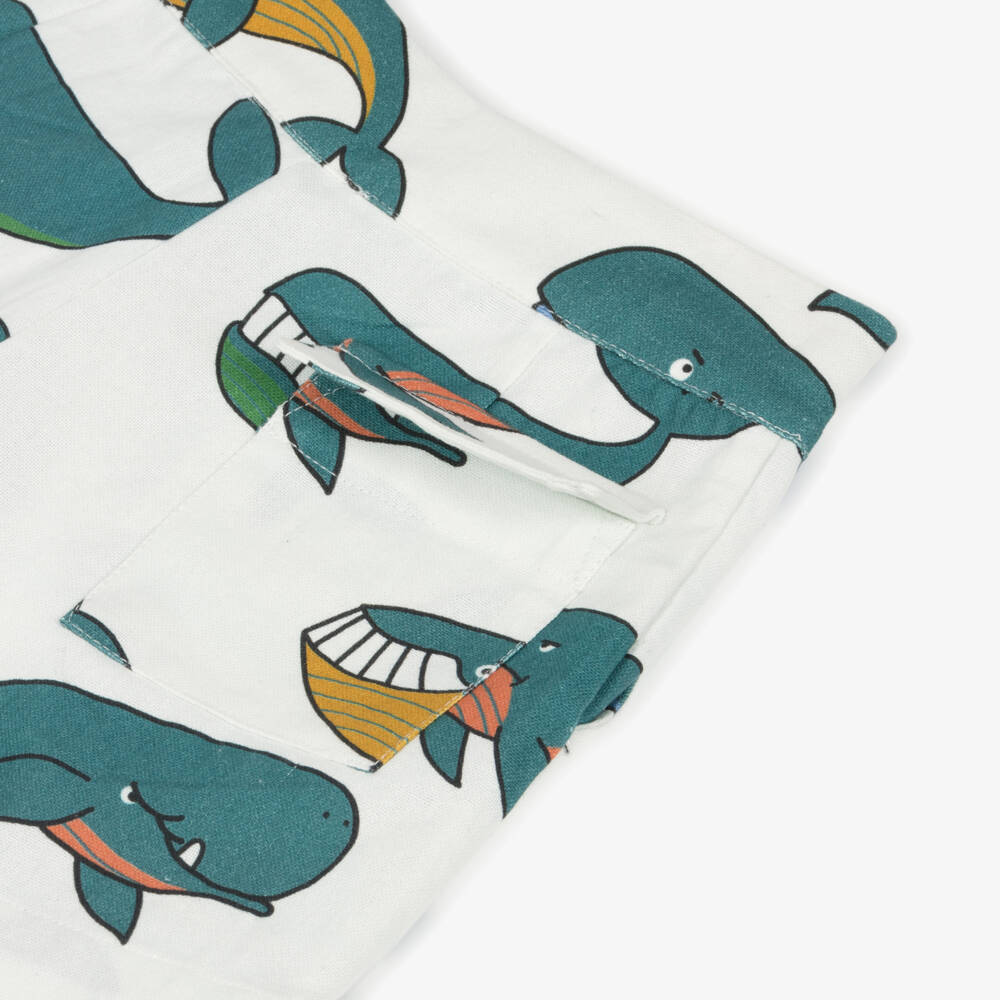 Stella McCartney Kids-Boys Ivory & Blue Whale Print Shorts | Childrensalon Outlet