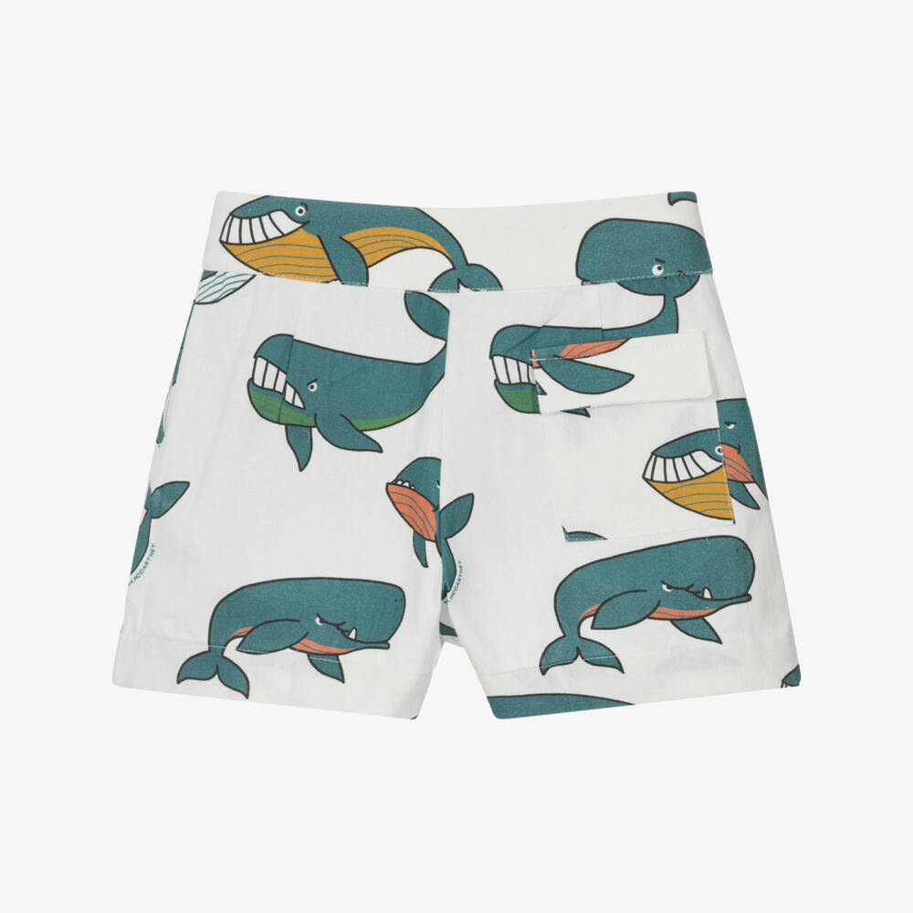 Stella McCartney Kids-Boys Ivory & Blue Whale Print Shorts | Childrensalon Outlet
