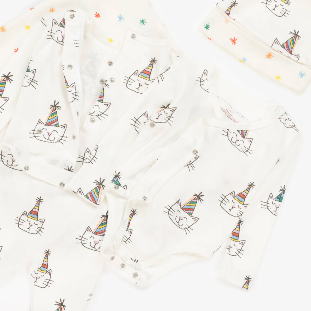 Stella McCartney Kids-Boys Ivory Cat Celebration Onesie Set | Childrensalon Outlet
