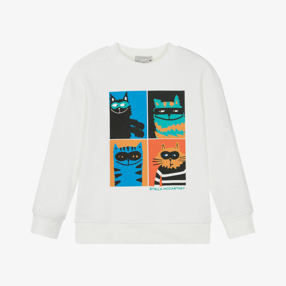 Stella McCartney Kids-Кремовый свитер с графикой кота для мальчиков | Childrensalon Outlet