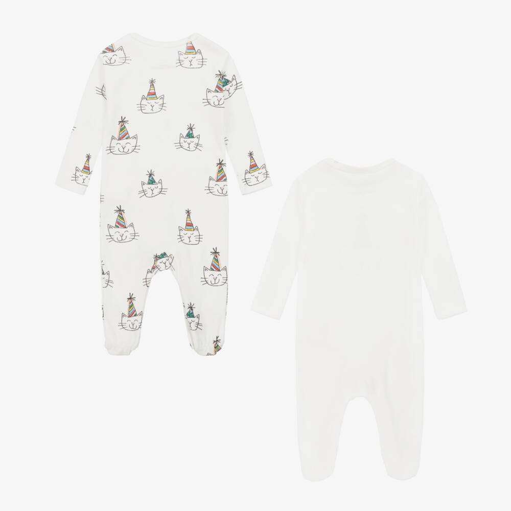Stella McCartney Kids-Boys Ivory Cat Party Rompers Duo | Childrensalon Outlet