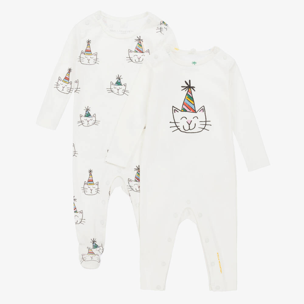 Stella McCartney Kids-Boys Ivory Cat Party Rompers Duo | Childrensalon Outlet