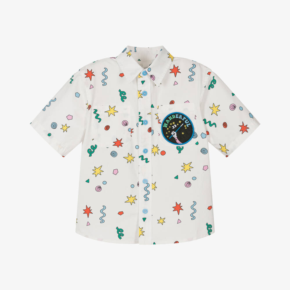 Stella McCartney Kids-Кремовая хлопковая рубашка с конфетти для мальчиков | Childrensalon Outlet