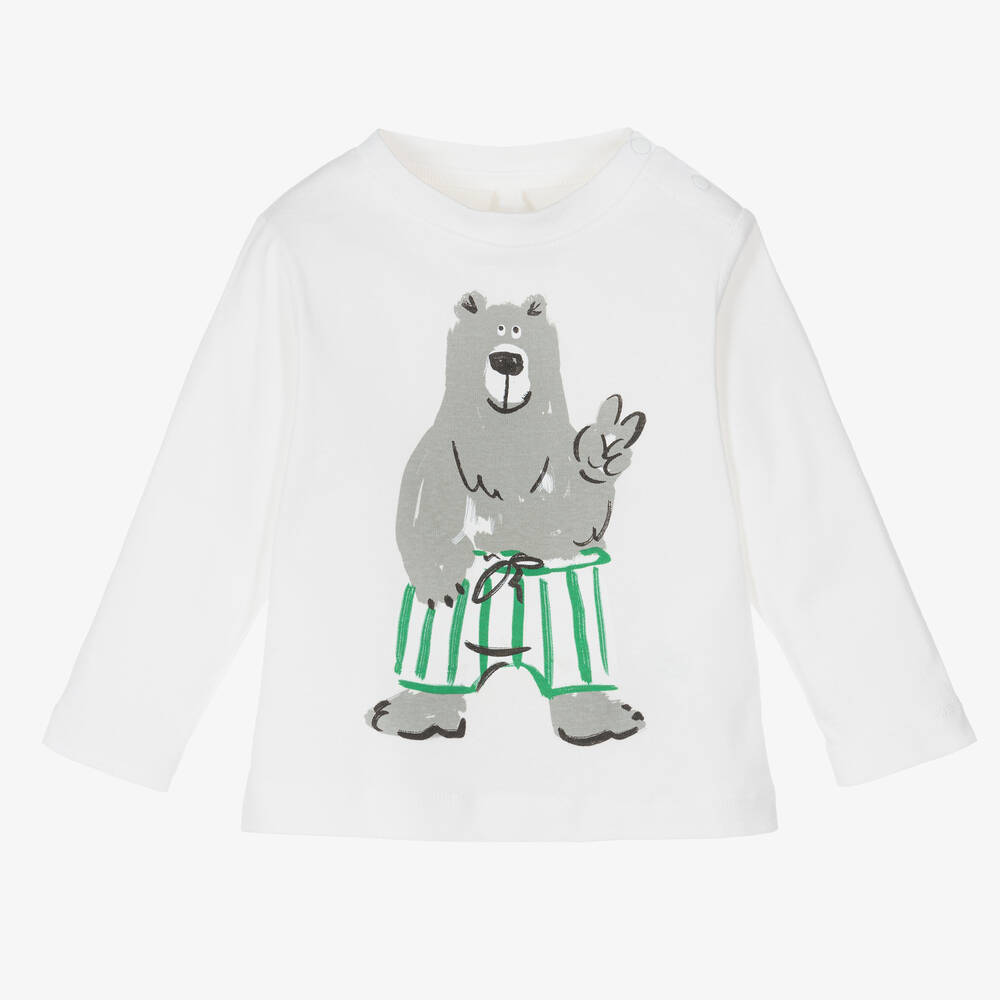 Stella McCartney Kids - Boys Ivory Cotton Bear Print Top | Childrensalon