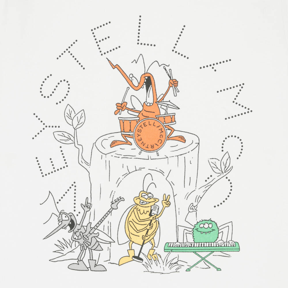 Stella McCartney Kids-Boys Ivory Cotton Bug Band Logo T-Shirt | Childrensalon Outlet