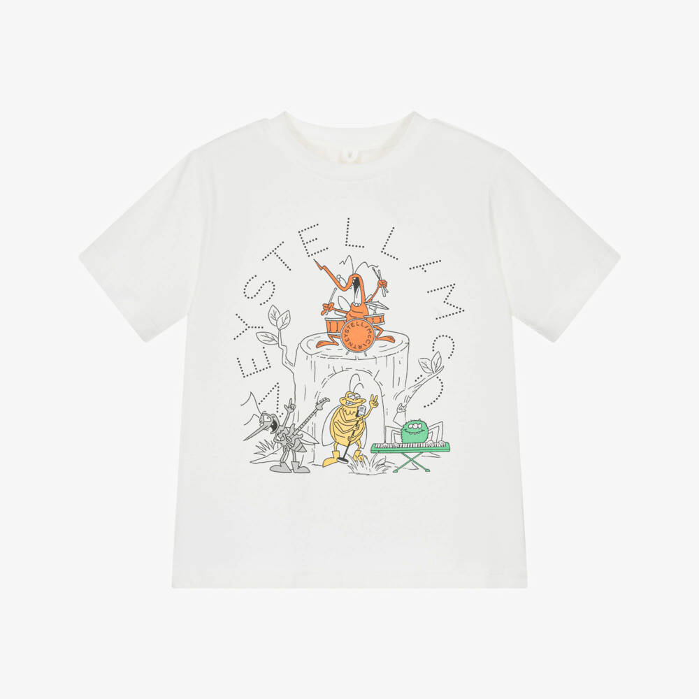 Stella McCartney Kids-Boys Ivory Cotton Bug Band Logo T-Shirt | Childrensalon Outlet