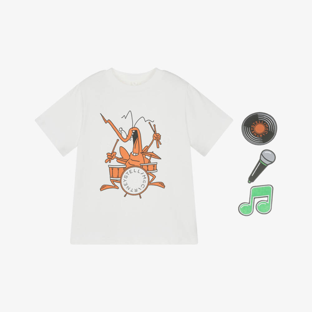 Stella McCartney Kids-Boys Ivory Cotton Bug T-Shirt with Velcro Patches | Childrensalon Outlet