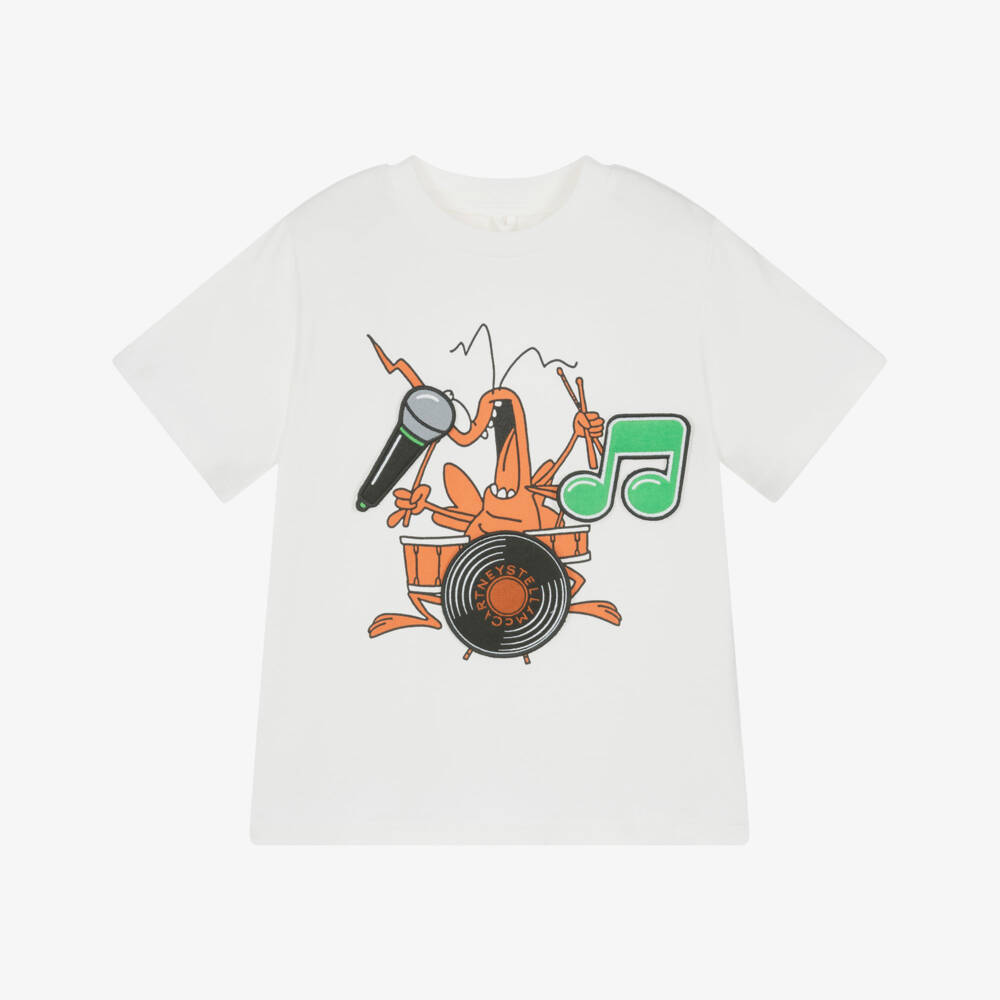Stella McCartney Kids-Boys Ivory Cotton Bug T-Shirt with Velcro Patches | Childrensalon Outlet