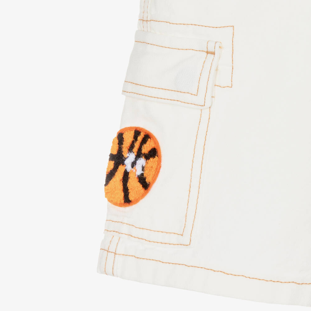 Stella McCartney Kids-Boys Ivory Cotton Cargo Shorts with Patches | Childrensalon Outlet