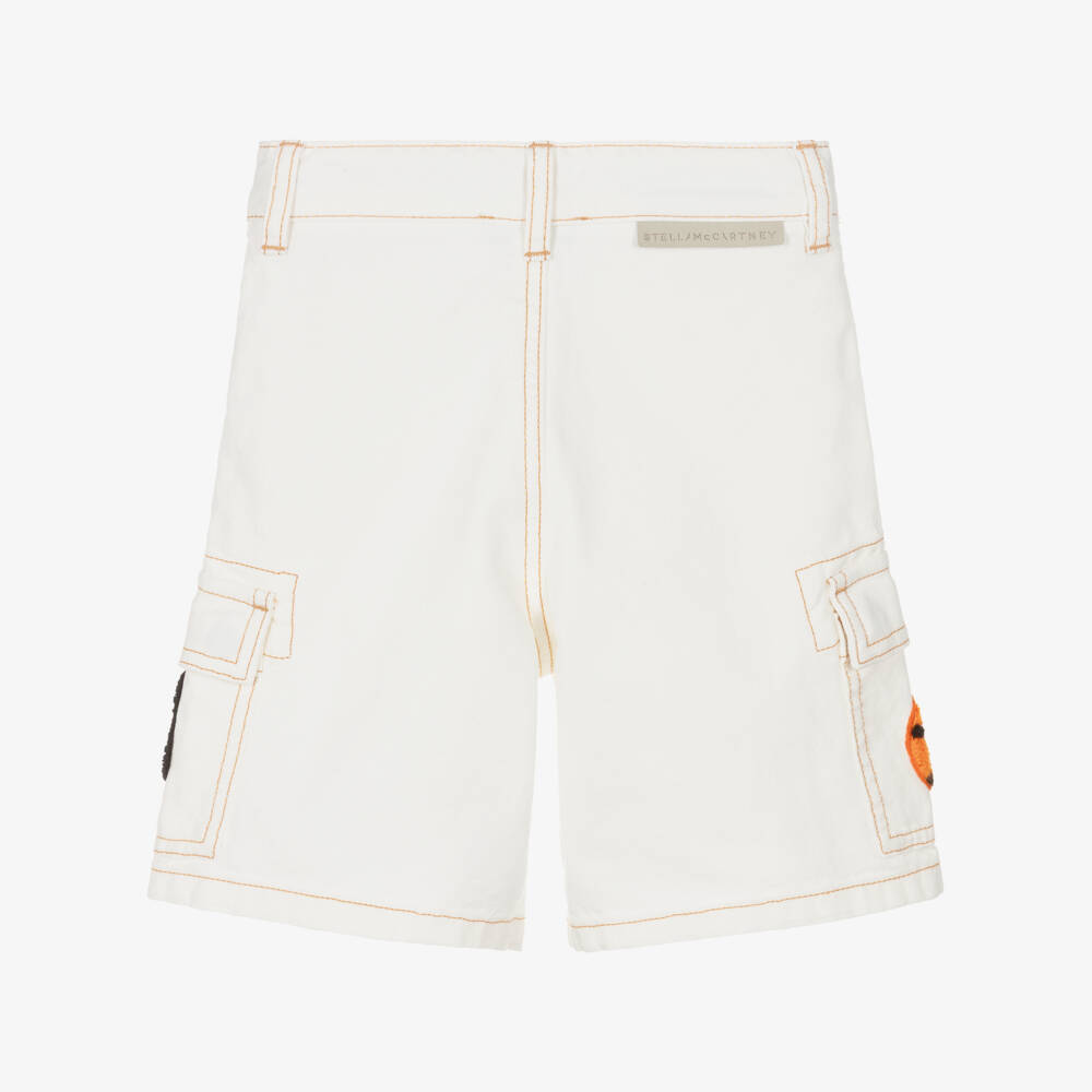 Stella McCartney Kids-Boys Ivory Cotton Cargo Shorts with Patches | Childrensalon Outlet