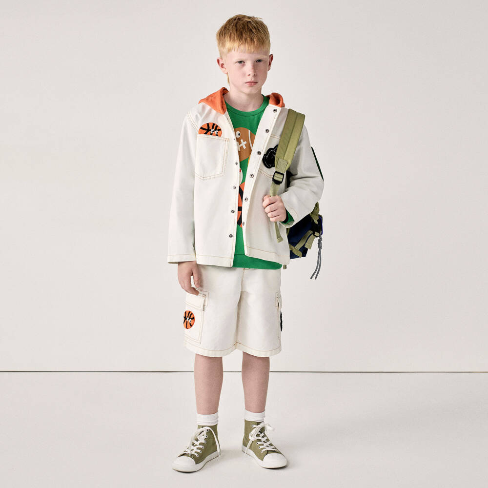 Stella McCartney Kids-Boys Ivory Cotton Cargo Shorts with Patches | Childrensalon Outlet