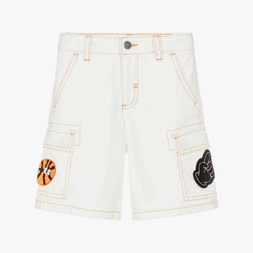 Stella McCartney Kids-Boys Ivory Cotton Cargo Shorts with Patches | Childrensalon Outlet