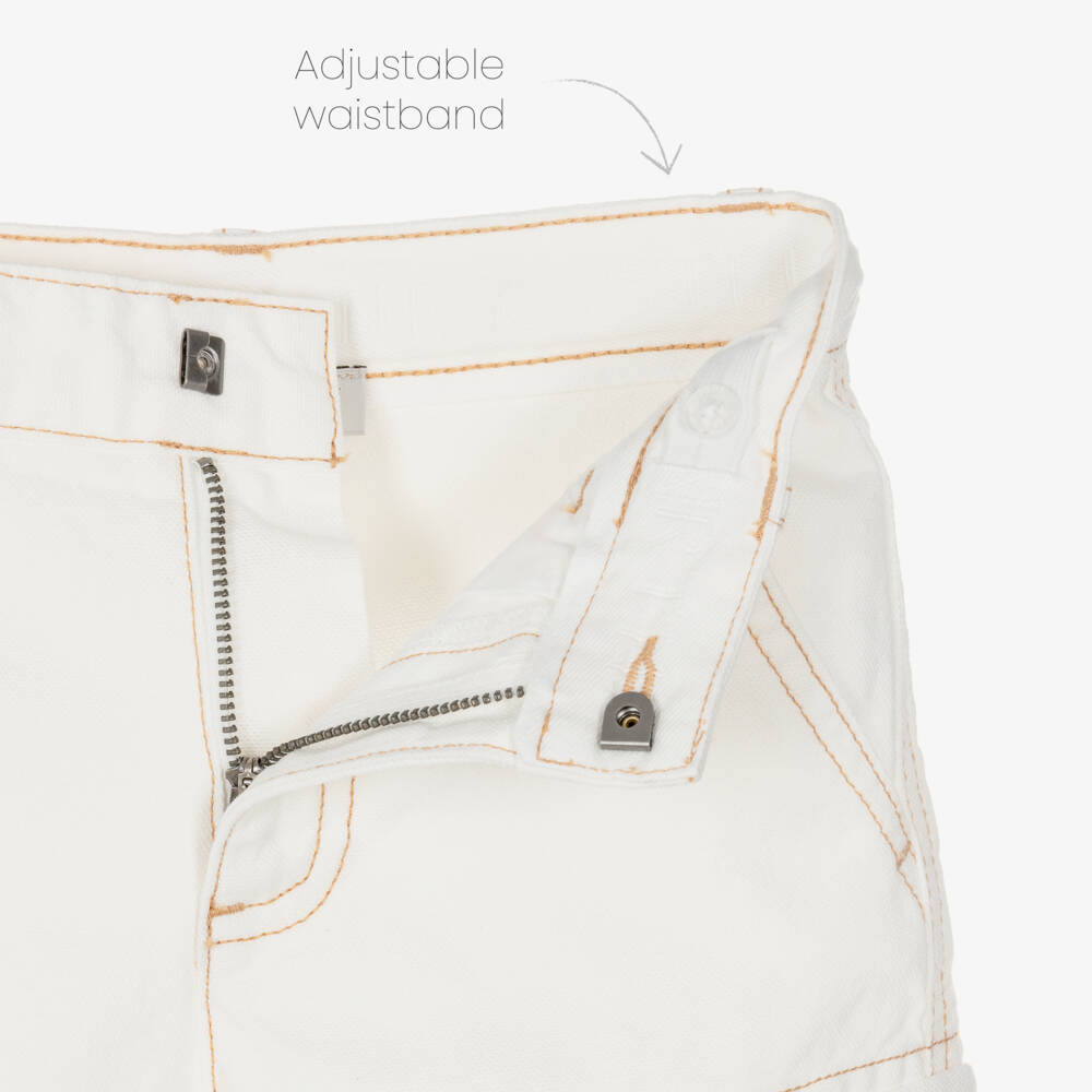 Stella McCartney Kids-Boys Ivory Cotton Cargo Shorts with Patches | Childrensalon Outlet