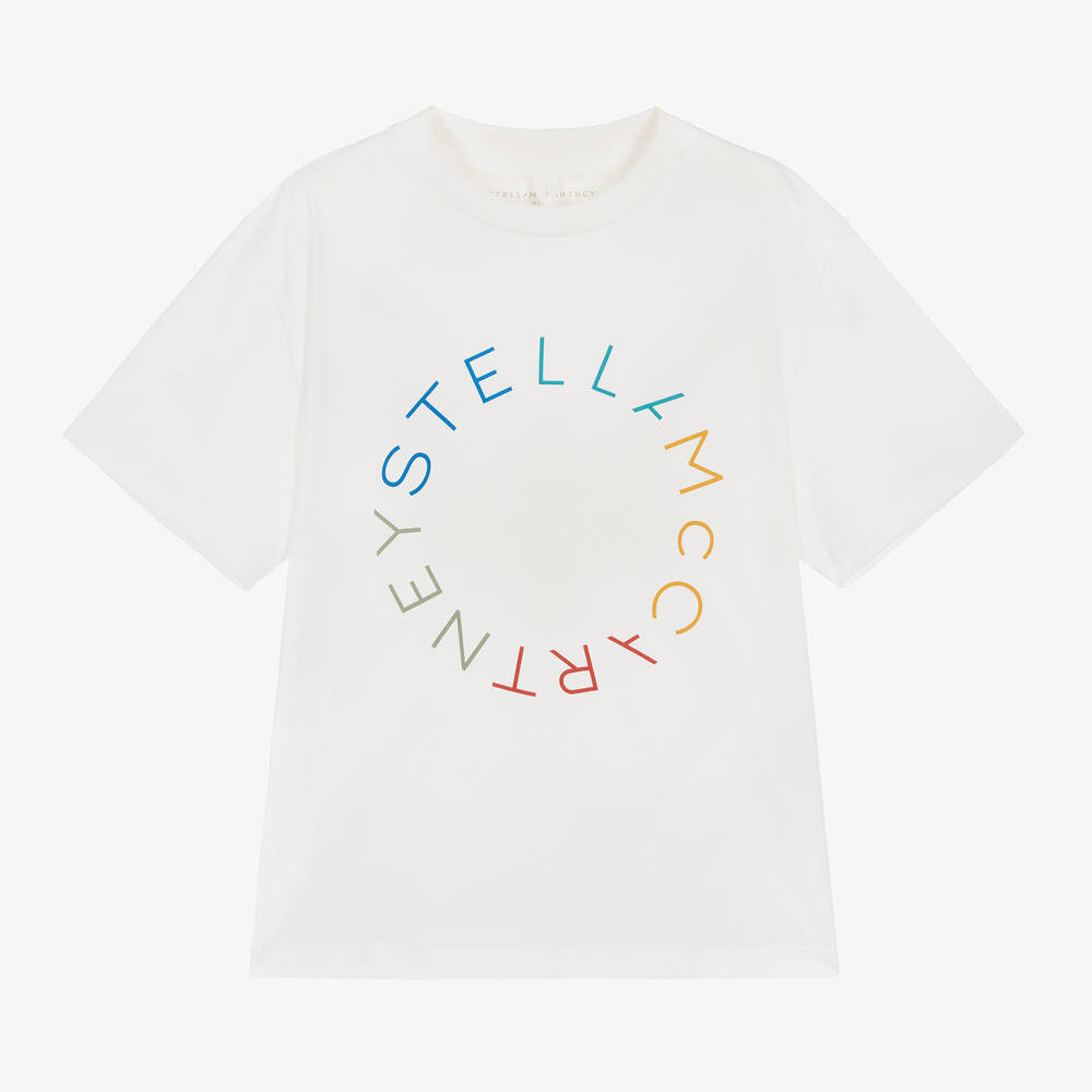 Stella McCartney Kids-Boys Ivory Cotton Circular Logo T-Shirt | Childrensalon Outlet