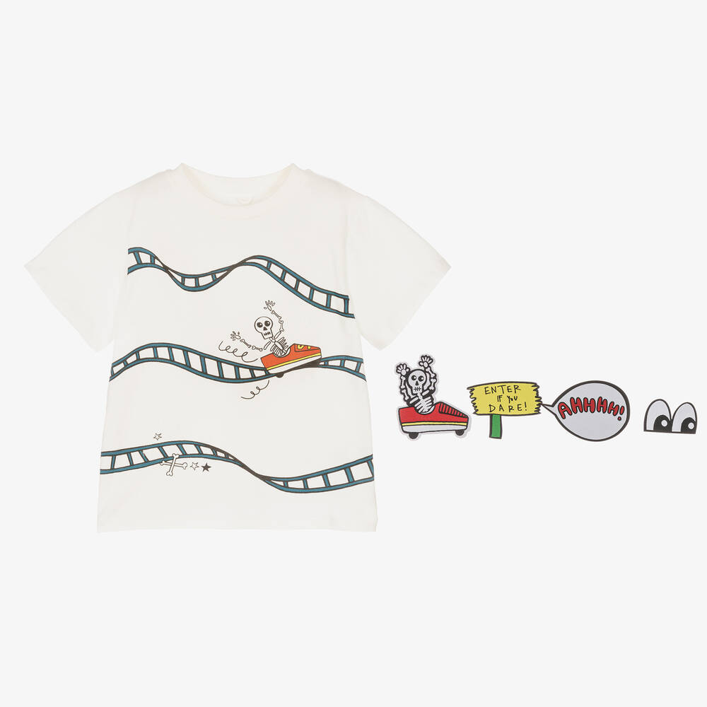 Stella McCartney Kids-Кремовая хлопковая футболка | Childrensalon Outlet