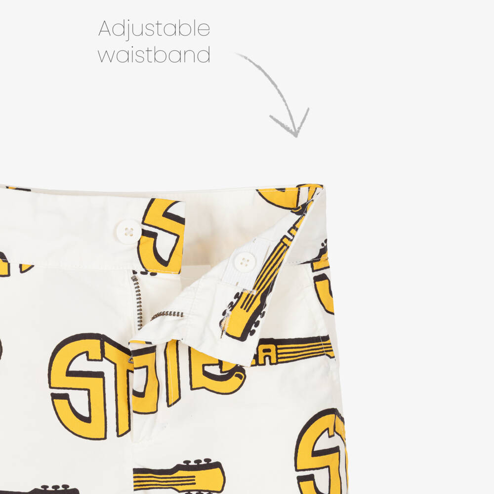 Stella McCartney Kids-Boys Ivory Cotton Shorts with Yellow Logo Guitars | Childrensalon Outlet