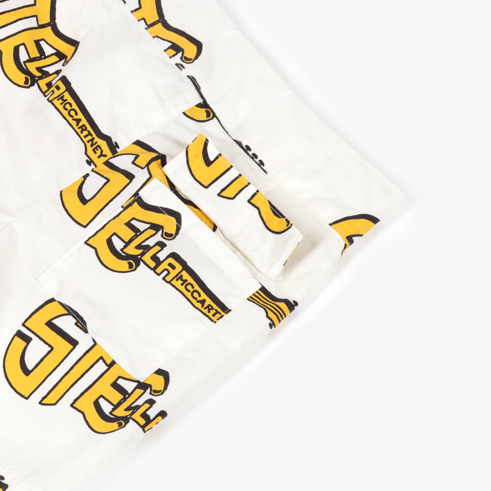 Stella McCartney Kids-Boys Ivory Cotton Shorts with Yellow Logo Guitars | Childrensalon Outlet