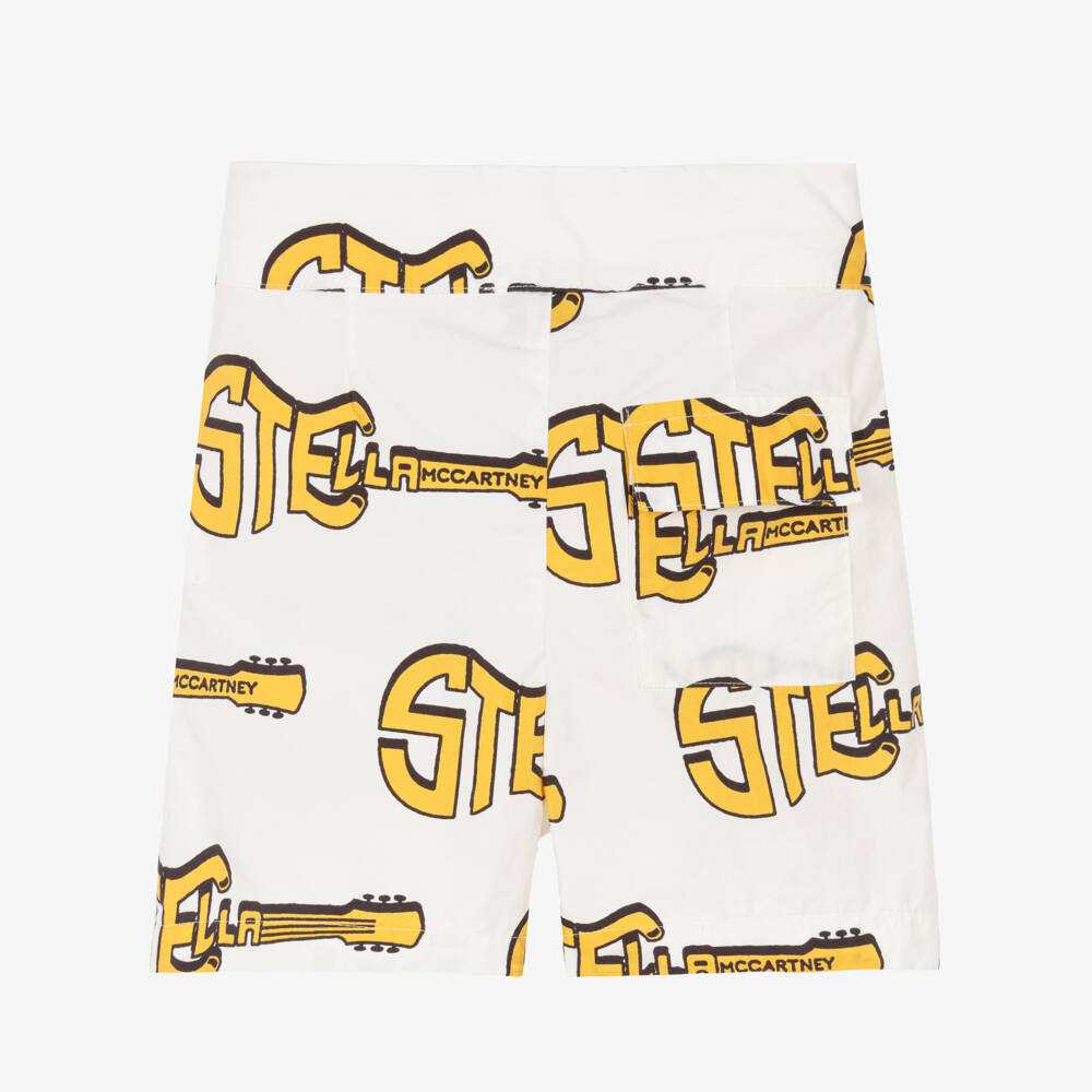 Stella McCartney Kids-Boys Ivory Cotton Shorts with Yellow Logo Guitars | Childrensalon Outlet