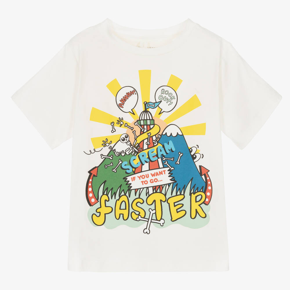 Stella McCartney Kids T shirt ivoire en coton garcon Childrensalon Outlet