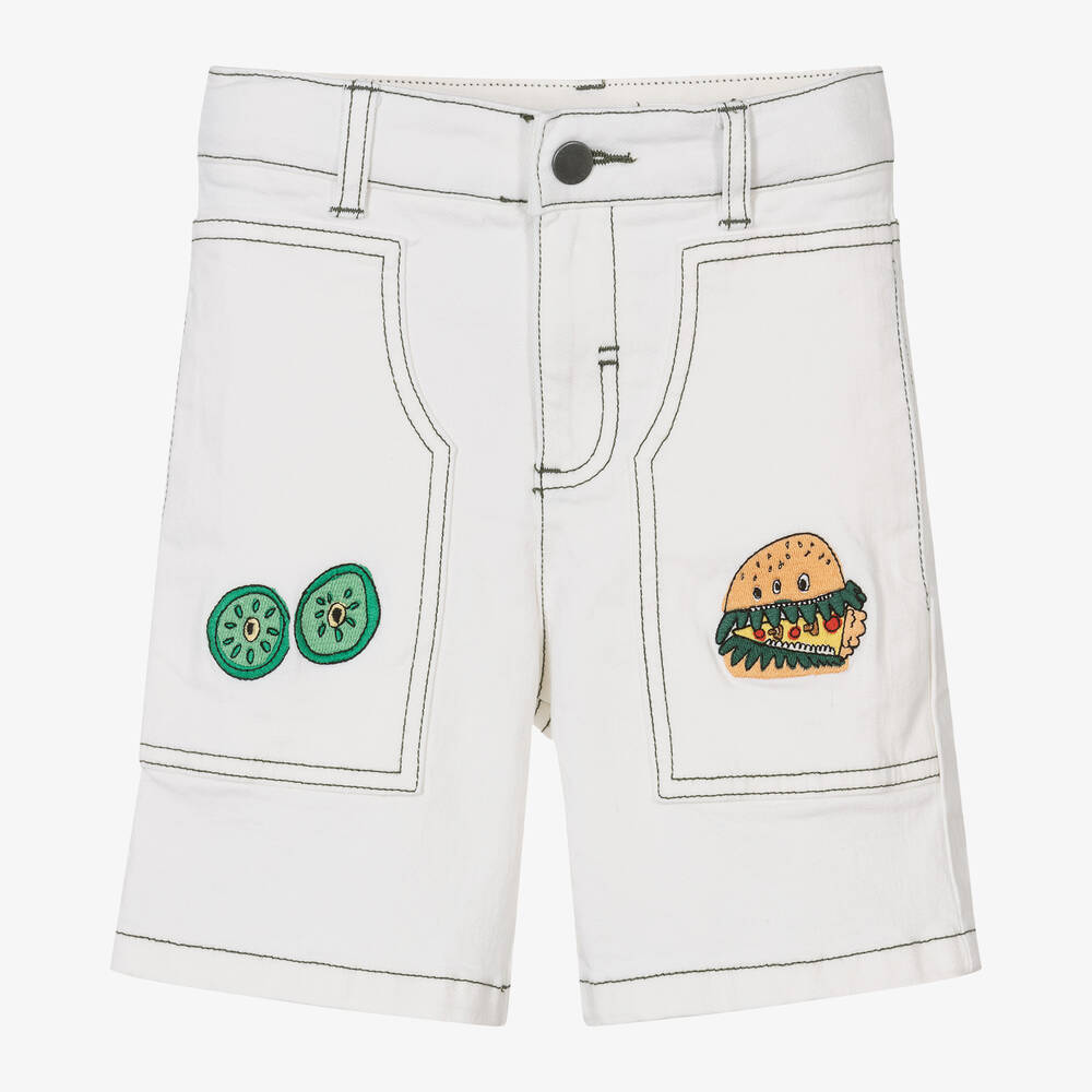 Stella McCartney Kids-Boys Ivory Cotton Twill Burger Shorts | Childrensalon Outlet