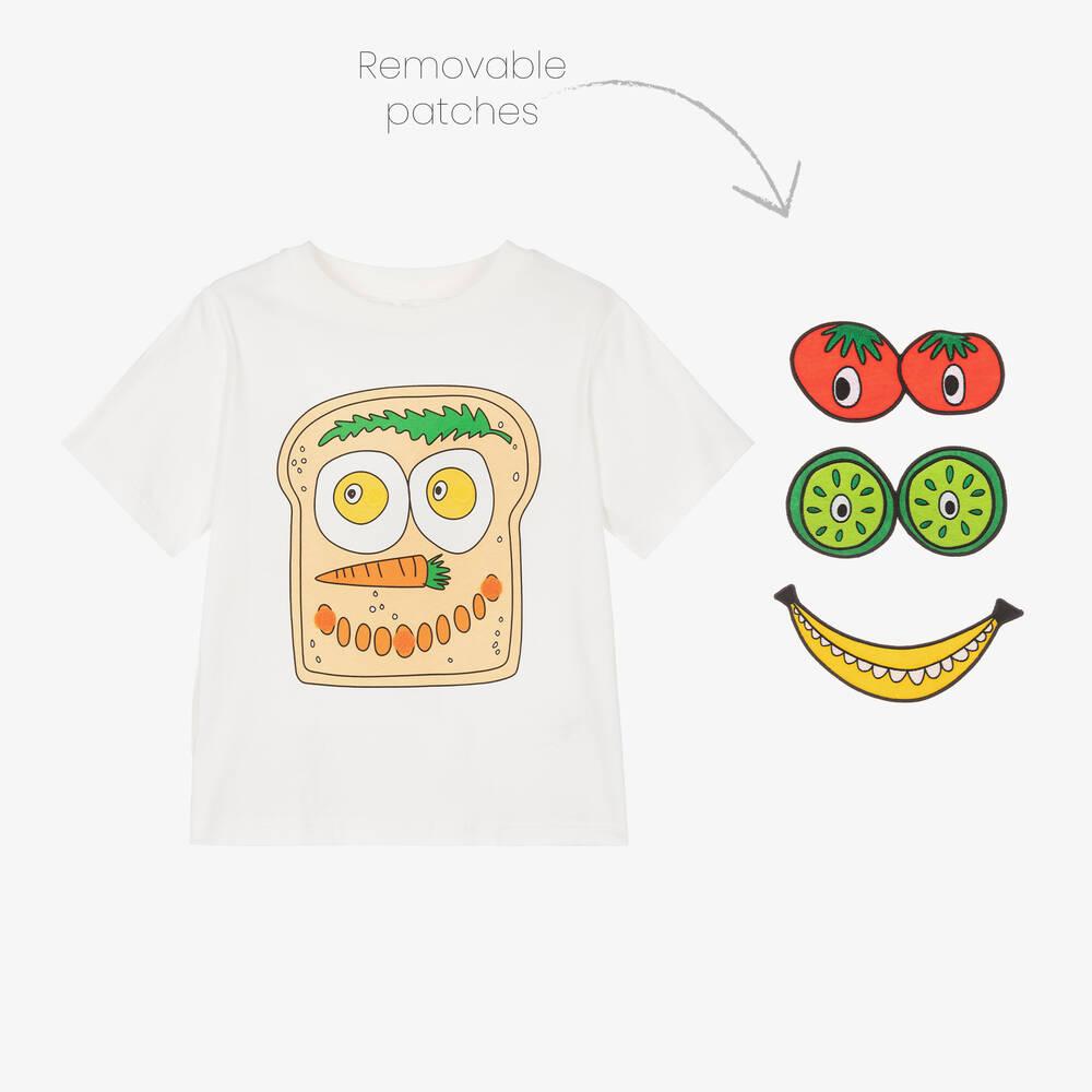 Stella McCartney Kids-Кремовая хлопковая футболка с овощами для мальчиков | Childrensalon Outlet