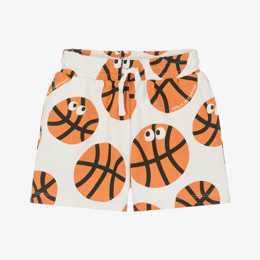 Stella McCartney Kids-Boys Ivory & Orange Basketball Print Shorts | Childrensalon Outlet