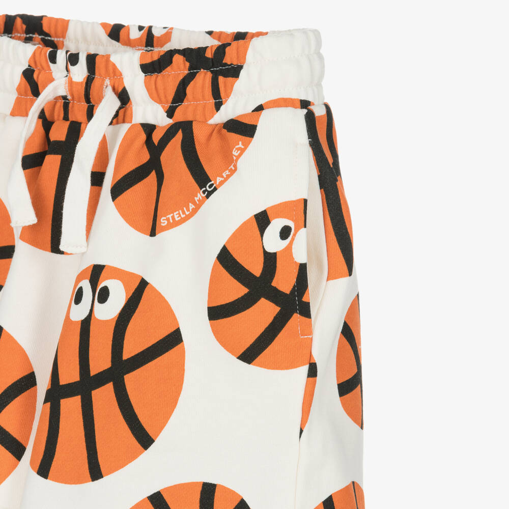 Stella McCartney Kids-Boys Ivory & Orange Basketball Print Shorts | Childrensalon Outlet