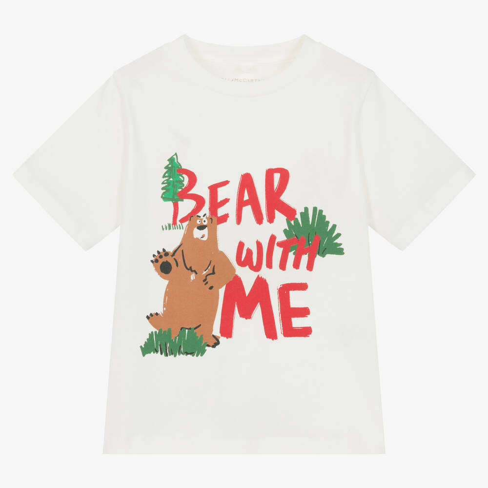 Stella McCartney Kids - Boys Ivory Organic Cotton Bear T-Shirt | Childrensalon