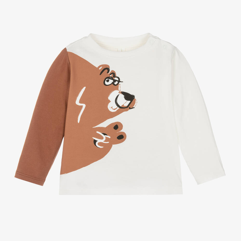 Stella McCartney Kids - Кремовый топ из органического хлопка с медведем | Childrensalon