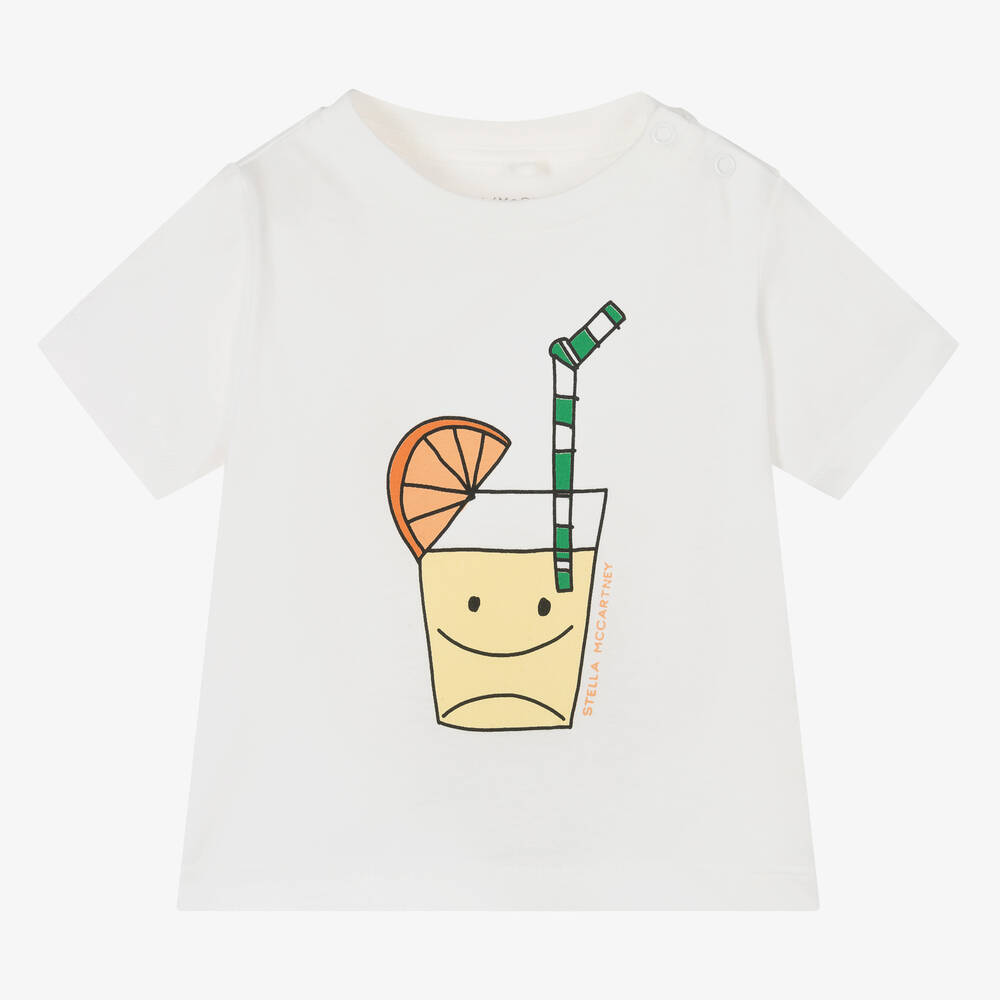 Stella McCartney Kids-Кремовая футболка из органического хлопка с лимонадом | Childrensalon Outlet