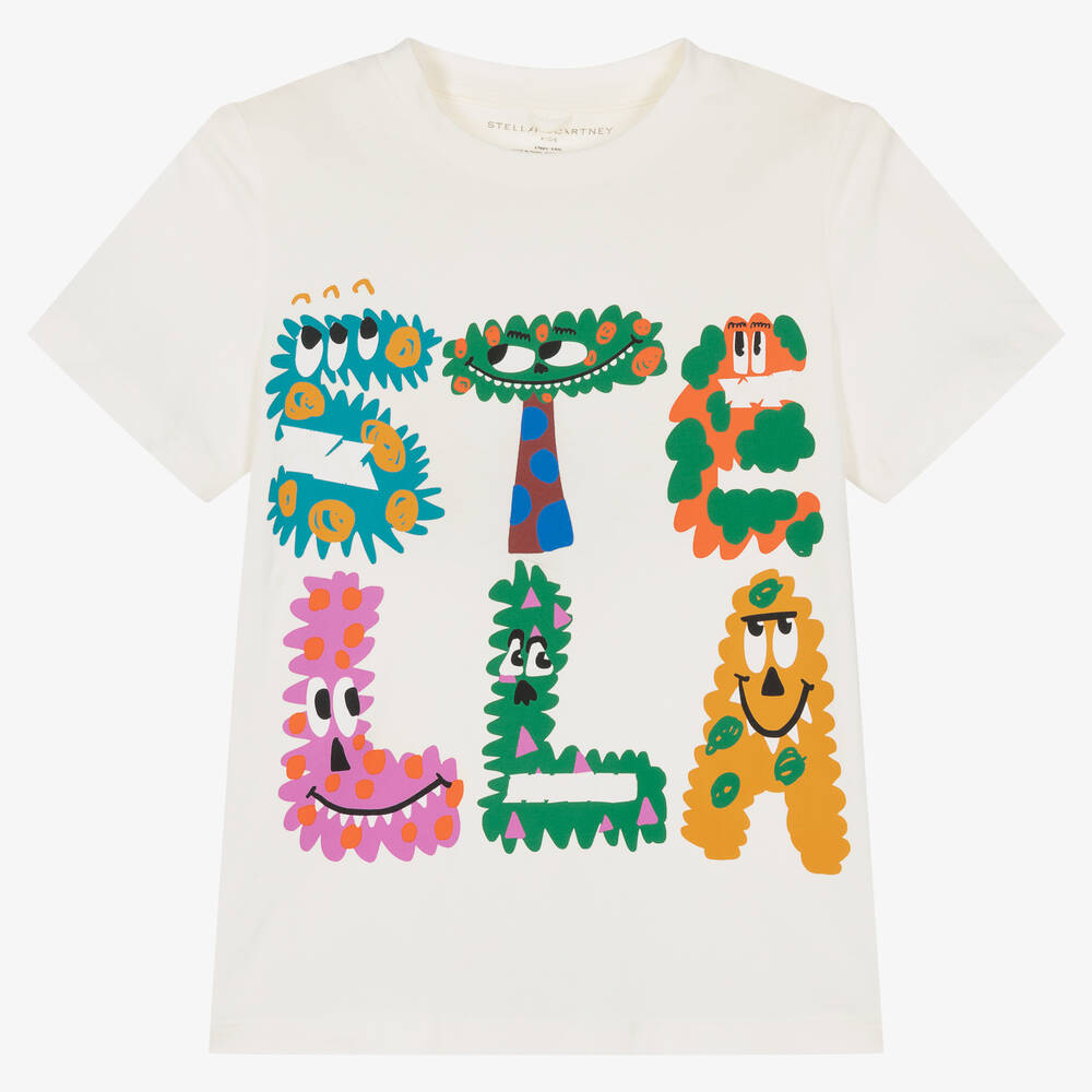 Stella McCartney Kids - Bio-T-Shirt mit Monster Elfenbein | Childrensalon
