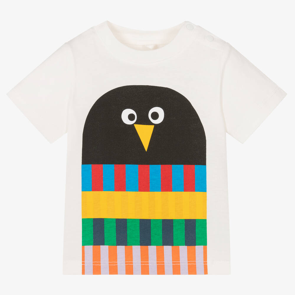 Stella McCartney Kids - Кремовая футболка из органического хлопка с пингвином | Childrensalon