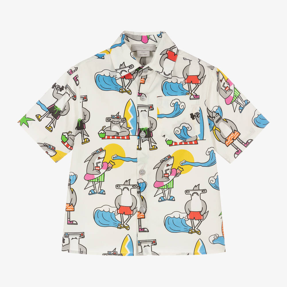 Stella McCartney Kids-Boys Ivory Organic Cotton Sharks Shirt | Childrensalon Outlet