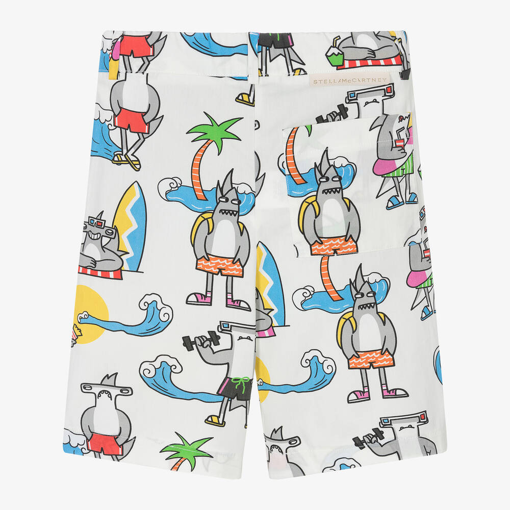 Stella McCartney Kids-Boys Ivory Organic Cotton Sharks Shorts | Childrensalon Outlet