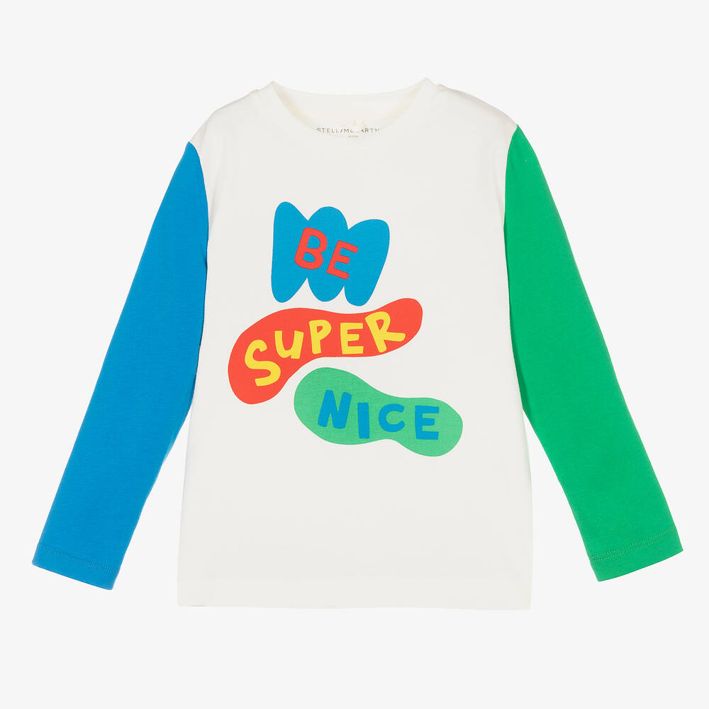 Stella McCartney Kids - Boys Ivory Raglan Slogan Top | Childrensalon