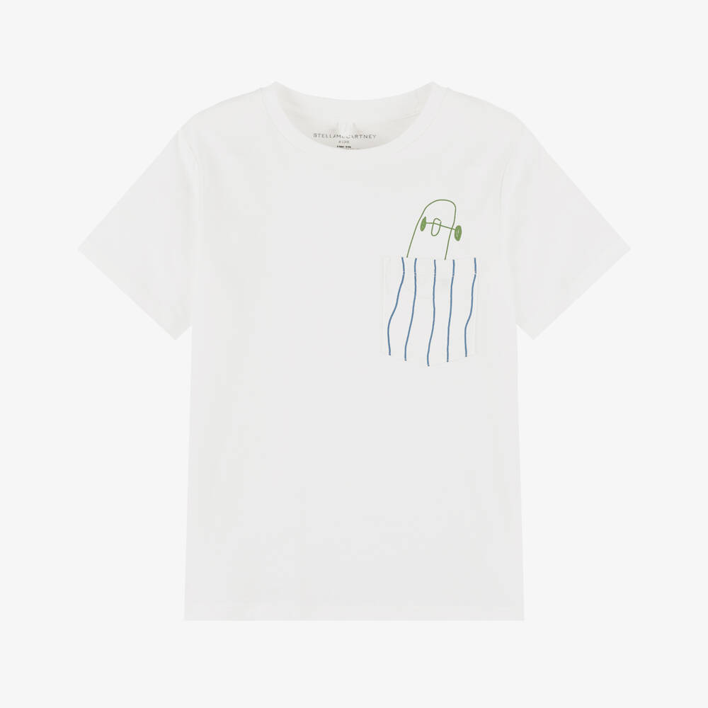 Stella McCartney Kids-تي شيرت أبيض نقي للأولاد بتصميم لوح التزلج | Childrensalon Outlet