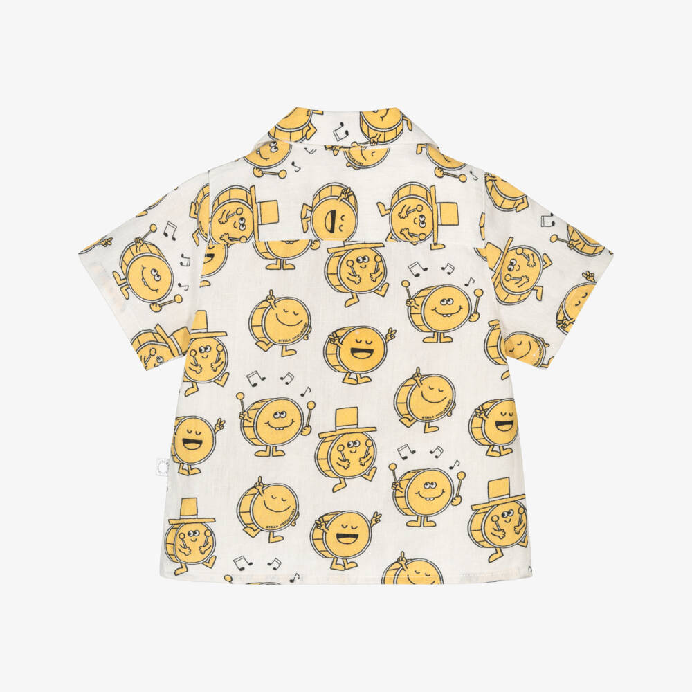 Stella McCartney Kids-Кремовая и жёлтая рубашка с музыкальными инструментами для малышей | Childrensalon Outlet