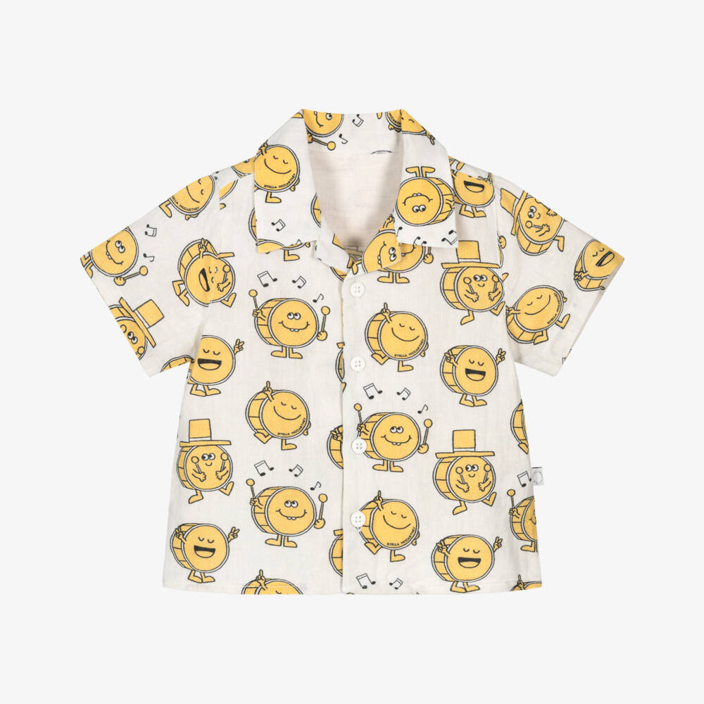 Stella McCartney Kids-Кремовая и жёлтая рубашка с музыкальными инструментами для малышей | Childrensalon Outlet