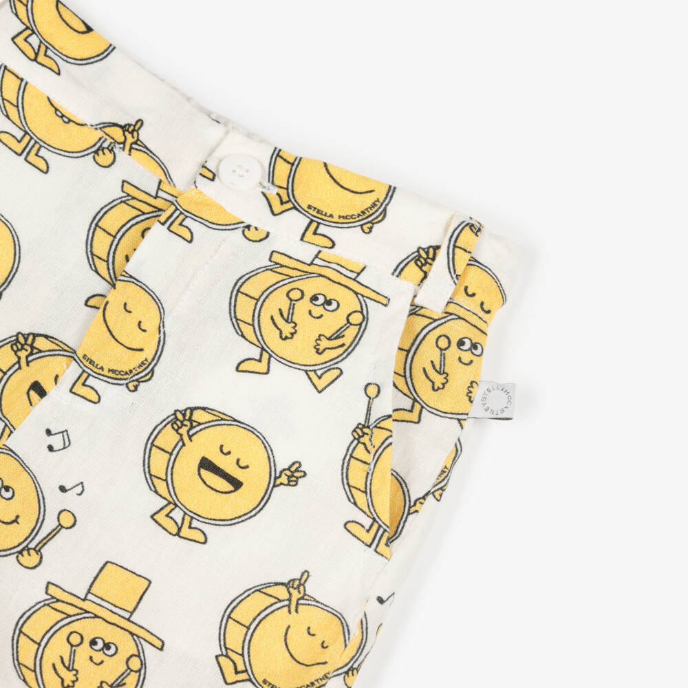 Stella McCartney Kids-Boys Ivory & Yellow Drum Print Shorts | Childrensalon Outlet