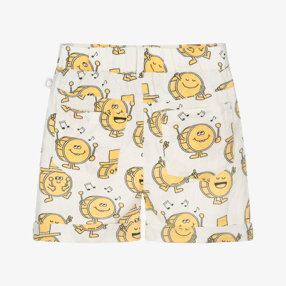Stella McCartney Kids-Boys Ivory & Yellow Drum Print Shorts | Childrensalon Outlet