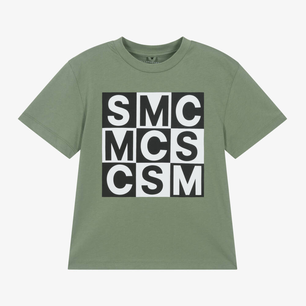 Stella McCartney Kids-Boys Khaki Cotton Logo Tee | Childrensalon Outlet