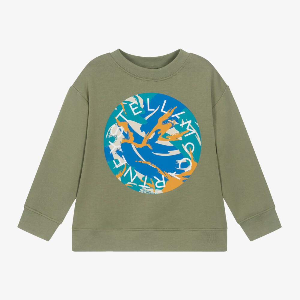 Stella McCartney Kids-Boys Khaki Graphic Logo Sweatshirt | Childrensalon Outlet